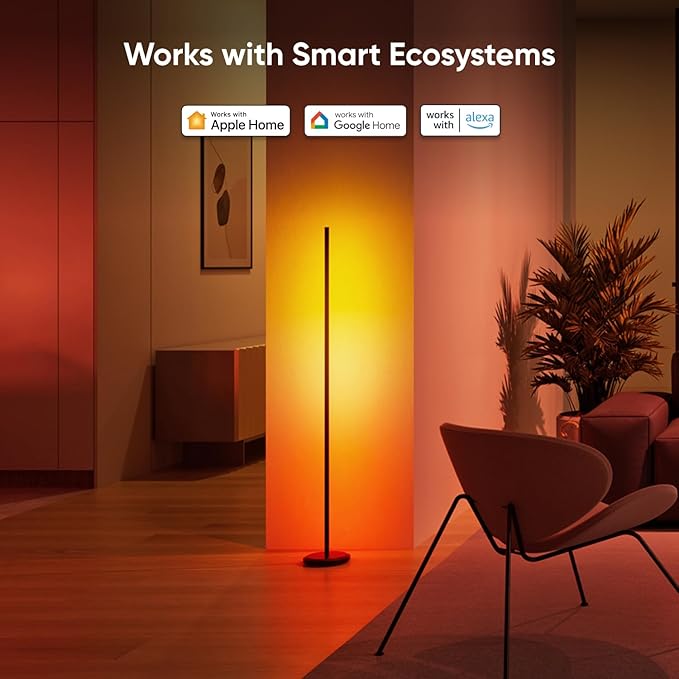 Nanoleaf Matter Smart Floor Lamp, LED Standing Lamps Work with Alexa, Music Sync Corner Lamp,16 Million Colors, 1700lm RGBTW Floor Lamp with Voice Control for Living Room, Ambient Lighting, Black