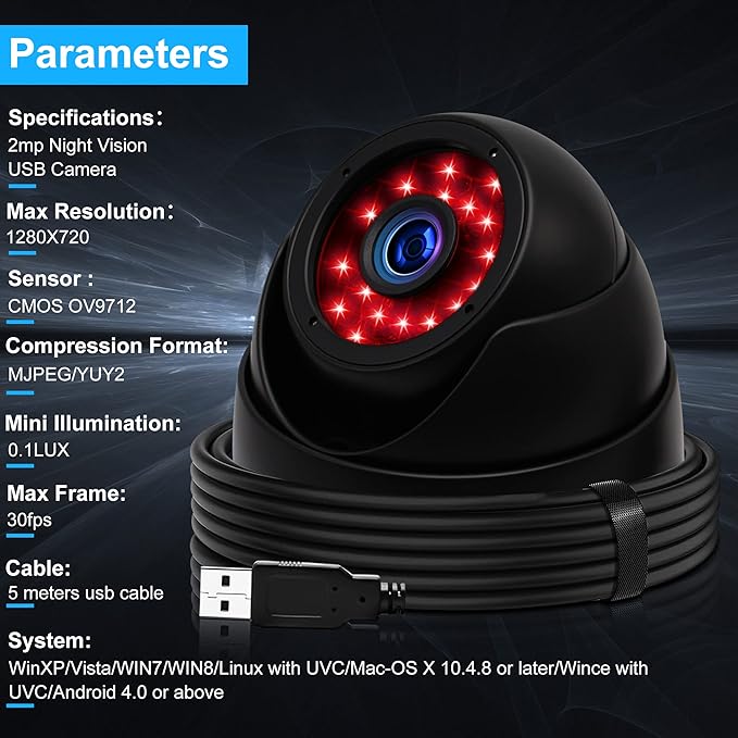 ELP 1megapixel Day Night Vision Indoor&Outdoor CCTV USB Dome Housing Camera Vandal-Proof for House and Pc Industrial Security.CCTV Camera for Baby Monitor, Pets Monitor,Home Security