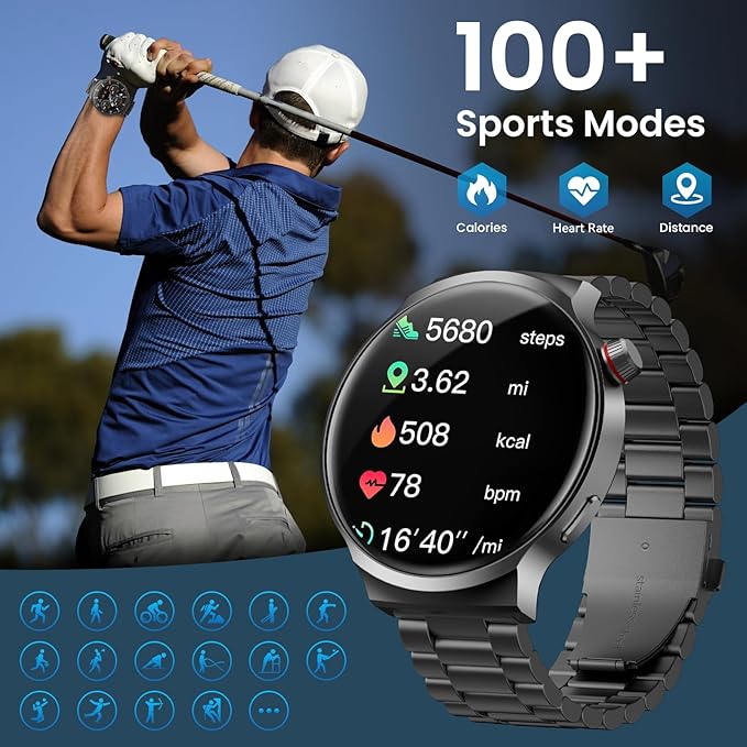 Smart Watches for Men, 120-Day Battery with 1000mAh Charging Case, 1.85" Ultra Large Display, Military Smart Watch Answer/Make Calls, 24/7 Heart & Sleep Monitor, Compatible with Android & iOS