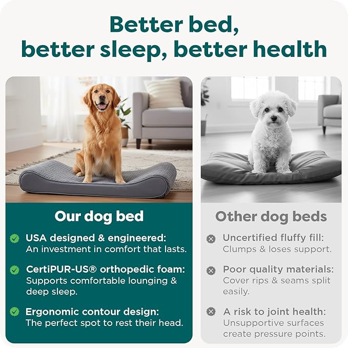 FurHaven Orthopedic Dog Bed for X-Large Dogs, Luxe Lounger Contour Mattress with Medical-Grade Solid Orthopedic Foam for Joint Support, Removable Washable Cover, Jumbo/XL, Plush Suede, Gray