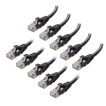 Cable Matters 10Gbps 10-Pack Snagless Cat 6 Ethernet Cable, 7ft, Black