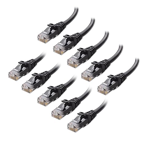 Cable Matters 10Gbps 10-Pack Snagless Cat 6 Ethernet Cable, 7ft, Black