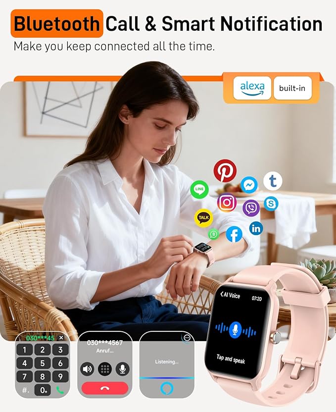 Smart Watch with Bluetooth Calls Heart Rate SpO2 Monitor and 120 Sport Modes for Women