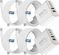 USB C Fast Charger Block, 60W Type C Charging Block Plug and 6ft 6ft 10ft 10ft Long USB C Cable for Apple iPhone Duo/18 Pro/17 Pro Max/17 Air/16 Pro/15 Plus/iPad mini/Samsung Wall Power Adapter Brick - Image 1