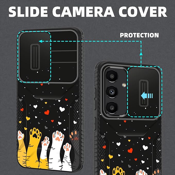 for Galaxy S26 Case Built in Slide Camera Lens Cover,Heavy Duty Shockproof Protection Dual Layer Case for Samsung Galaxy S26 6.3" 2026,Cute Cat Paw Heart