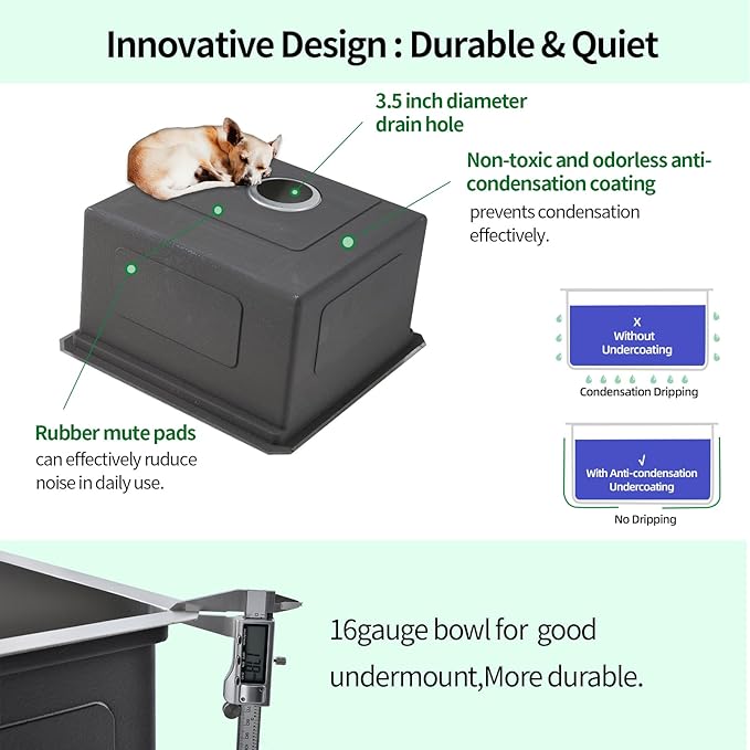 Undermount Kitchen Sink, 18 x 18 x 10 Inch Sink Kitchen 16 Gauge Stainless Steel Kitchen Sinks Single Bowl Workstation Sink with Cutting Board
