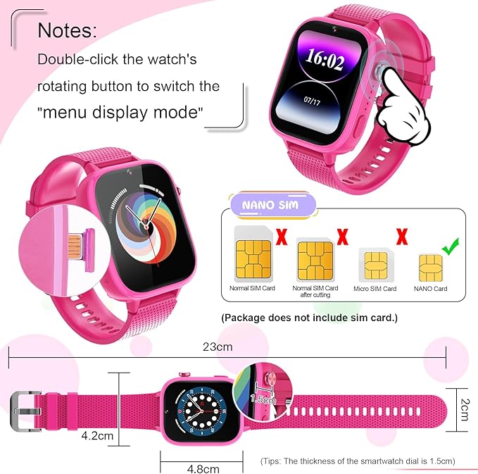 OKYUK 4G Kids Smart Watches Girls Gifts Age 3-12, Smart Watch for Kids with 47 Games, two-way calling feature, SOS emergency call Camera Video Recorder Gift Toys for Girls Ages 5 6 7 8 9 10 (Rose Red)