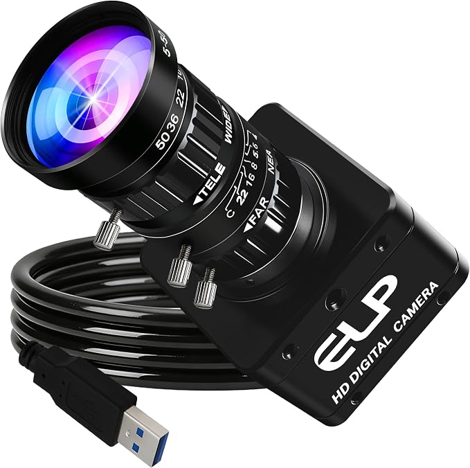 4K 60fps USB Camera, 5-50mm 10X Manual Zoom Telephoto USB3.0/2.0 Webcam