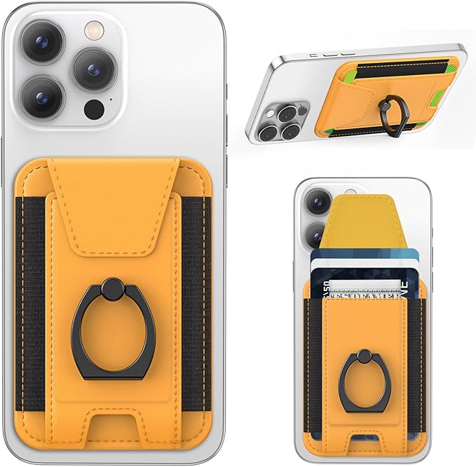 For Magsafe Wallet with Grip, 6-Card Holder, Stronger Magnetic Card Wallet Holder for iPhone 17/16/15, iPhone 14/13/12 Series, Leather Magnetic Phone Wallet with Privacy Flap, RFID Blocking, Yellow