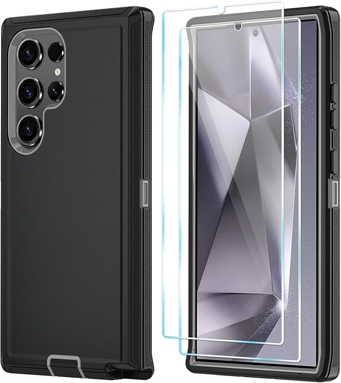 ONOLA Compatible with Samsung Galaxy S24 Ultra Case with HD Screen Protector, Heavy Duty Shockproof & Dropproof 3-Layer Cover Phone Case,BlackGrey
