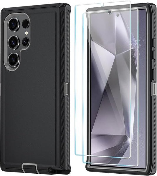ONOLA Compatible with Samsung Galaxy S24 Ultra Case with HD Screen Protector, Heavy Duty Shockproof & Dropproof 3-Layer Cover Phone Case,BlackGrey