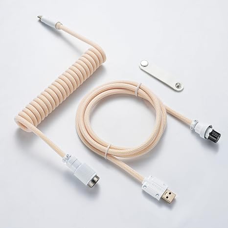 Coiled Keyboard Cable USB-C to USB-A 1.5M, Double-Sleeved Braided with Detachable 5-Pin Aviator Connector for Gaming Keyboards (Maize Yellow)