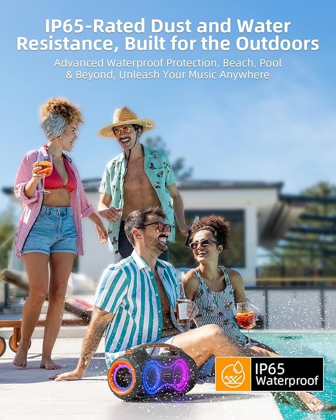 Portable Bluetooth Speaker Wireless, 180W Max Loud Waterproof Speakers, Bass Boost Boom Box for Party and Outdoor, w/2*Subwoofer, 2*Tweeter, DSP, IP65, 24H, TWS, TF, USB, AUX