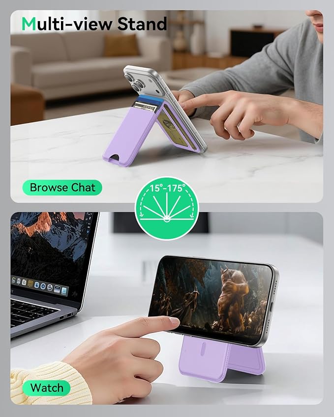 for MagSafe Wallet with Stand, 5 Card Holder, Slim Leather Magnetic Wallet for iPhone 17/16/15/14/13/12 Pro Max Plus Air Series, 3 Card Slots & 1 Cash Slot,Purple