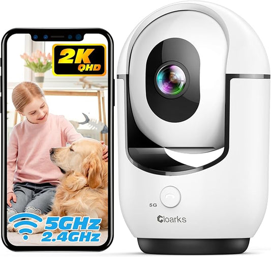 2K Indoor Camera, 5/2.4 GHz WiFi Pan/Tilt Security Camera with AI Motion Detection, One-Click Call for Baby Monitor, Wired Pet Camera with 2-Way Audio, 24/7, Siren Alarm, TF/Cloud Storage