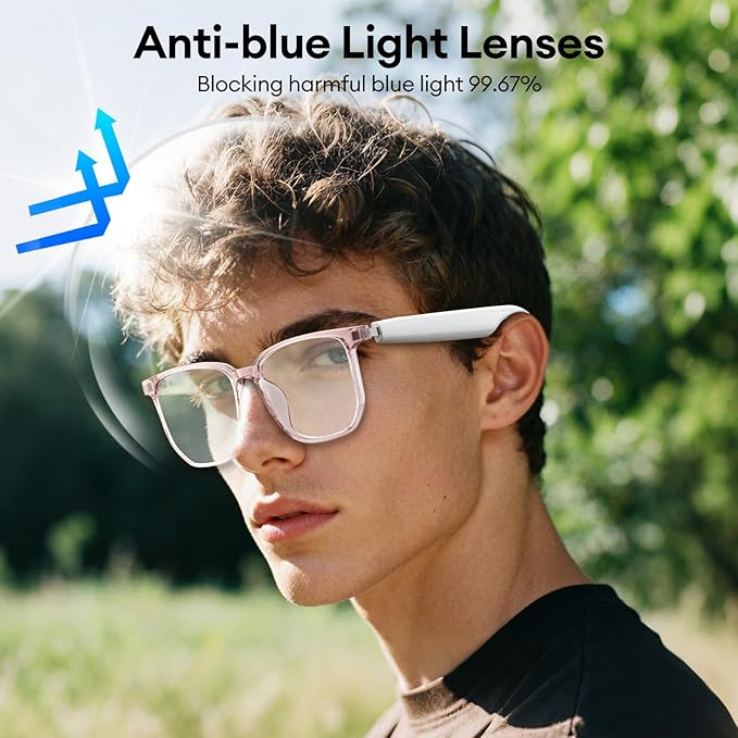 AI Smart Glasses, Bluetooth 5.4 Translation Glasses with 144 Language & Accents, Blue Light Filtering Lenses, Multifunctional Smart Glasses for Men Women, Travel Meeting Trade Business HY-C8Pro White