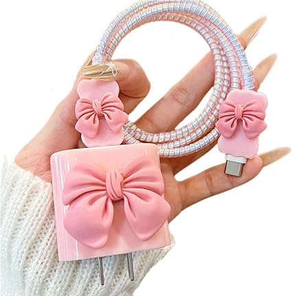 Cute Cable Protector for iPhone18W/20W Charger Power Adapter with 3D Bow Tie Charger Cord Protector,Soft Data Line Cable USB Wire Saver,Data Cable Phone Charger for iPhone8 11 13 14 15 16 Plus Pro Max