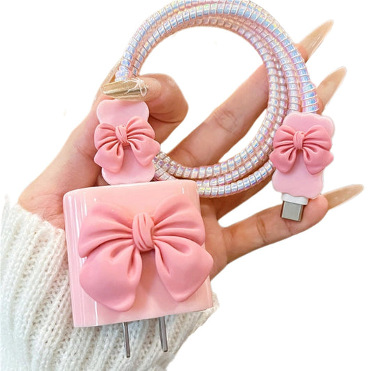 Cute Cable Protector for iPhone18W/20W Charger Power Adapter with 3D Bow Tie Charger Cord Protector,Soft Data Line Cable USB Wire Saver,Data Cable Phone Charger for iPhone8 11 13 14 15 16 Plus Pro Max