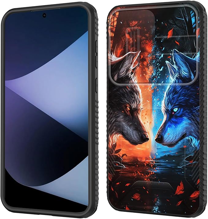 for Galaxy A35 5G Case Built in Slide Camera Lens Cover,Heavy Duty Shockproof Protection Dual Layer Case for Samsung Galaxy A35 5G 6.6 inch 2024,Cool Wolf