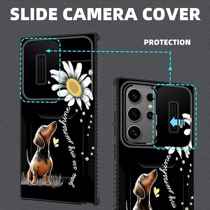for Galaxy S25 Ultra Case Built in Slide Camera Lens Cover,Heavy Duty Shockproof Protection Dual Layer Case for Samsung Galaxy S25 Ultra 6.9" 2025,You are My Sunshine Dachshund