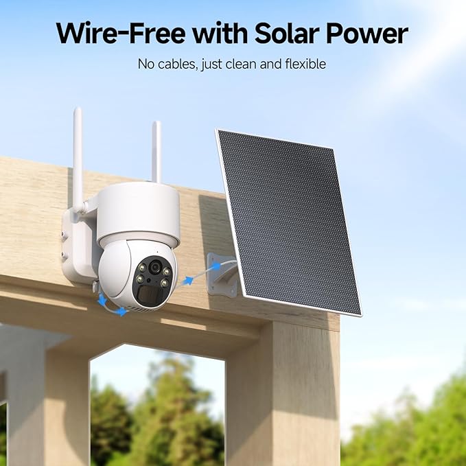 2K Solar Security Camera Wireless Outdoor, 1PCS Outdoor Camera Wireless with 360° View, Cameras for Home Security with Color Night Vision, 4G LTE Cellular, No Wi-Fi Needed, 1 Pack, White