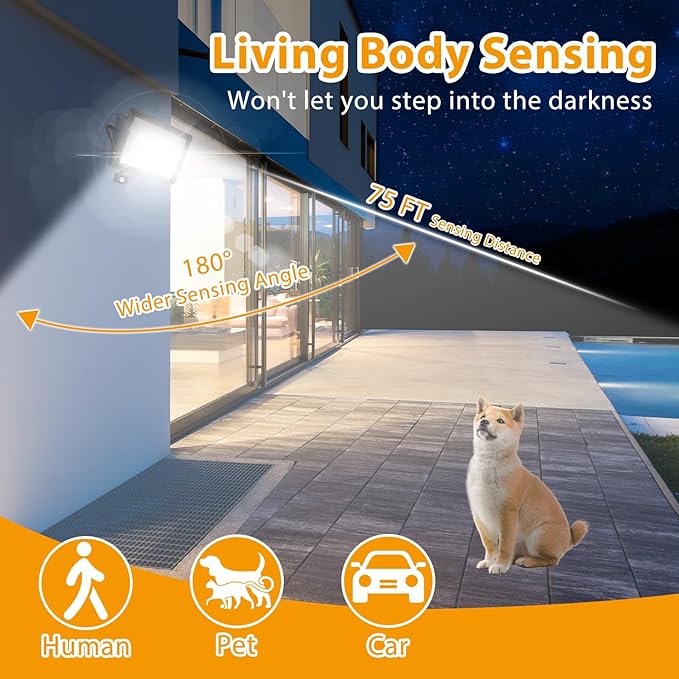 2 Pack 200W LED Motion Sensor Flood Light, Super Bright IP66 Waterproof Outdoor 23000 lumens 5000K Daylight Dusk to Dawn Security Light for Front Porch, Barn