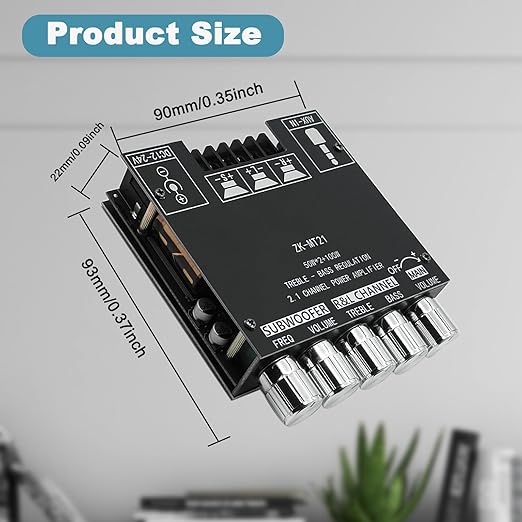 ZK- MT21 Bluetooth Amplifier Board 50W+50W+100W with Treble and Bass Control, Bluetooth 5.0 HiFi 2.1 Channel Subwoofer Stereo Amplifier Board,BT and AUX Inputs for DIY Wireless Speakers