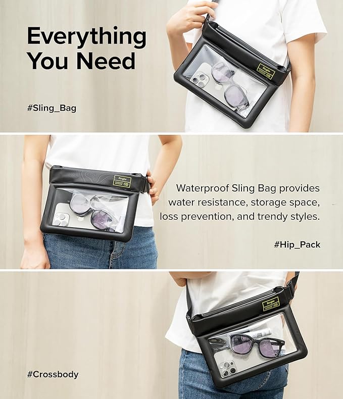Ringke Waterproof Phone Pouch Sling Bag [More Space, More Convenience] Extra-Large Storage Capacity Premium Universal One Touch Lock Crossbody Dry Bag for Beach, Pool, Swimming, and Water Activities