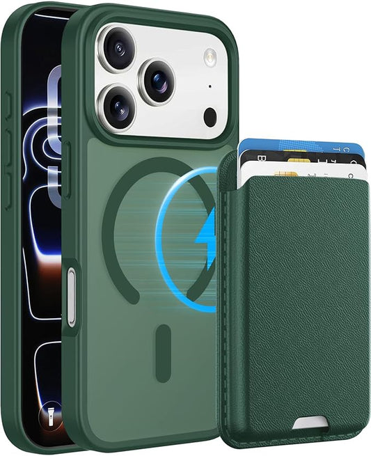 Magnetic for iPhone 17 Pro Case with Detachable Wallet, Compatible with MagSafe, Credit Card Holder with Slim Shockproof Protective Phone Cover, Green