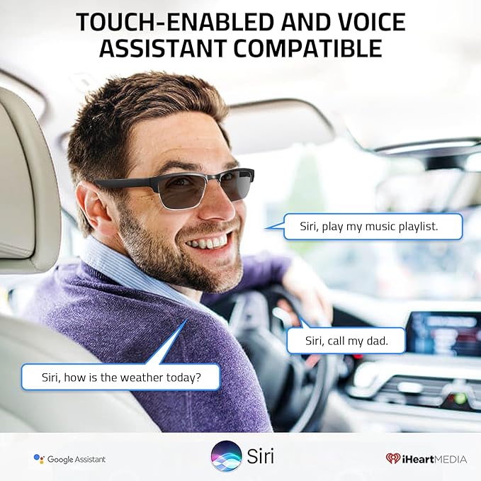 Smart Glasses Bluetooth - IP5 Waterproof Audio Sunglasses for Women and Men, Open Ear Sound Built-in Mic & Speakers, Polarized Sunglasses Lenses Smart Devices Voice Assistant (Silver)