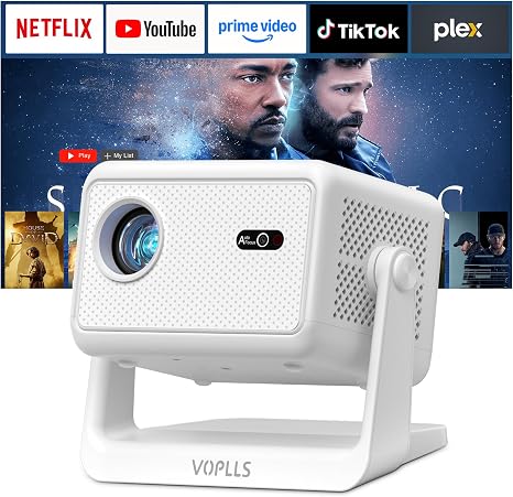 【Officially-Licensed APP & 3600 ANSI】4K Mini Outdoor Projector with WiFi and Bluetooth, VOPLLS Smart Portable Movie Wireless TV Projector for Home/Gaming/Bedroom