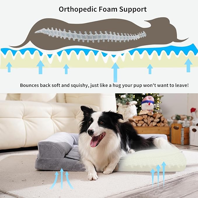 Dog Bed Large Sized Dogs, Orthopedic Dog Sofa Pet Bed, Waterproof Memory Foam Dog Bed, Large Dog Couch Bed with Washable Removable Cover, Grey - 35x27.95x6.3in