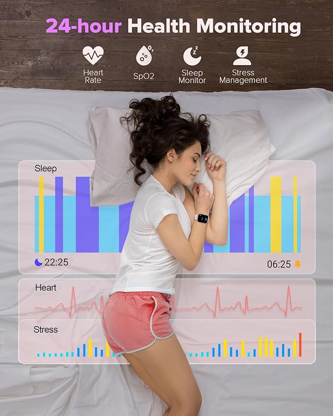 Smart Watches for Women, 1.8 Inches Fitness Tracker with Alexa Built-in & Bluetooth Calling, Compatible with Android iPhone, Waterproof, Heart Rate Sleep Monitor, Includes 2 Bands - Light Pink