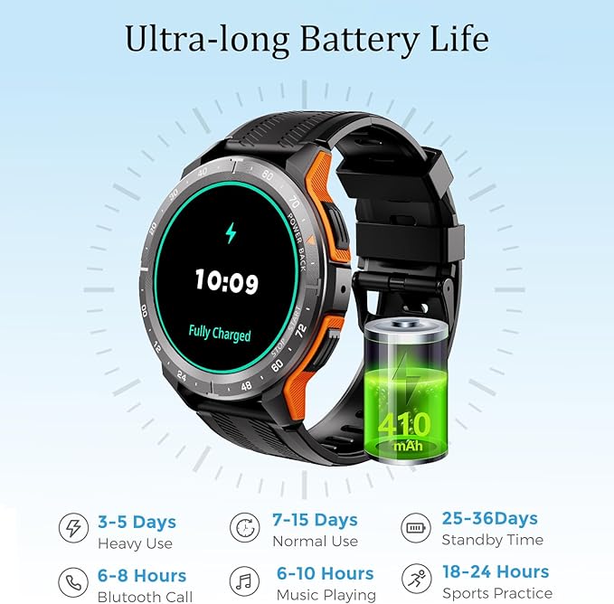 VIRAN Military Smart Watches for Men, 5ATM Waterproof Rugged Smart Watch with Bluetooth Call (Answer/Dial Call), Outdoor Fitness Tracker Watch with 100+ Sport Modes for Android and iOS (Orange)