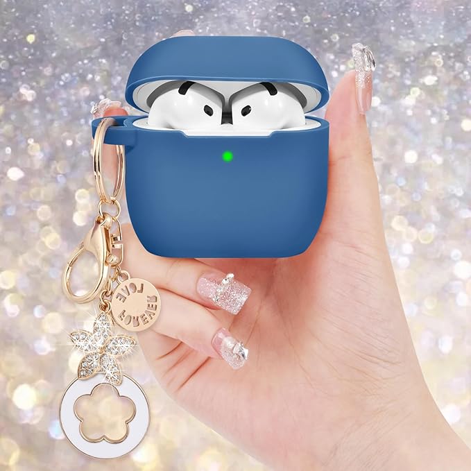 Case Compatible for Apple Airpods 4 - VISOOM Airpods 4 Cases 2024 Cover Women Cute Silicone iPods 4 Earbuds Wireless Accessories Charging Cases Girl Bling Keychain for Airpod iPods 4th Generation