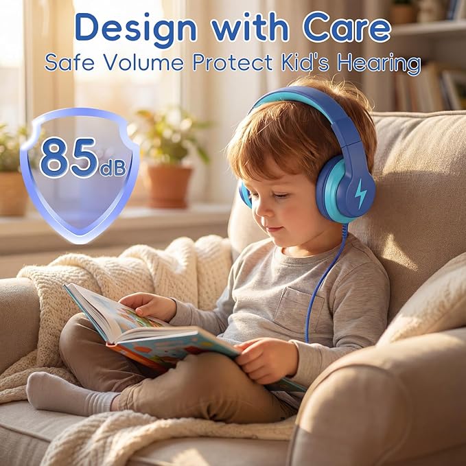 Wired Kids Headphones, USB Type C Headphones for Kids, 85dB Safe Volume, HD Stereo Sound,Comfortable Fit, Adjustable &Foldable, Ideal for Boys/Girls/School/Travel/Tablet(Deep Bule, No Mic)