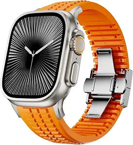 Silicone Watch Band Compatible with iWatch Ultra 2 / Ultra/Series 10 9 8 7 (44mm 45mm 46mm 49mm), Sport bands with Folding buckle, Rugged Heavy Duty Modern Design for Men - Image 1