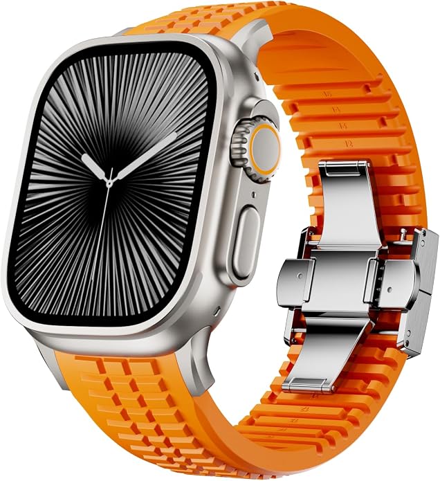 Silicone Watch Band Compatible with iWatch Ultra 2 / Ultra/Series 10 9 8 7 (44mm 45mm 46mm 49mm), Sport bands with Folding buckle, Rugged Heavy Duty Modern Design for Men - Image 8