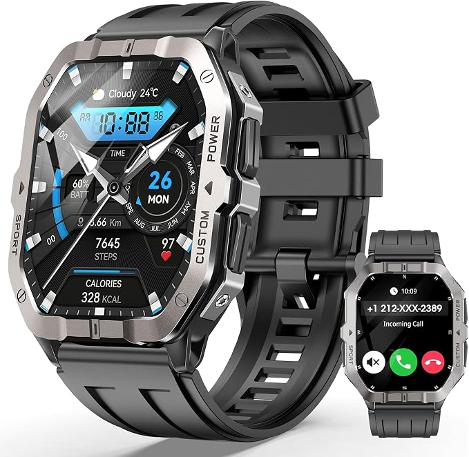 Military Smart Watch Built-in GPS,Bluetooth Calling, for iPhone & Android