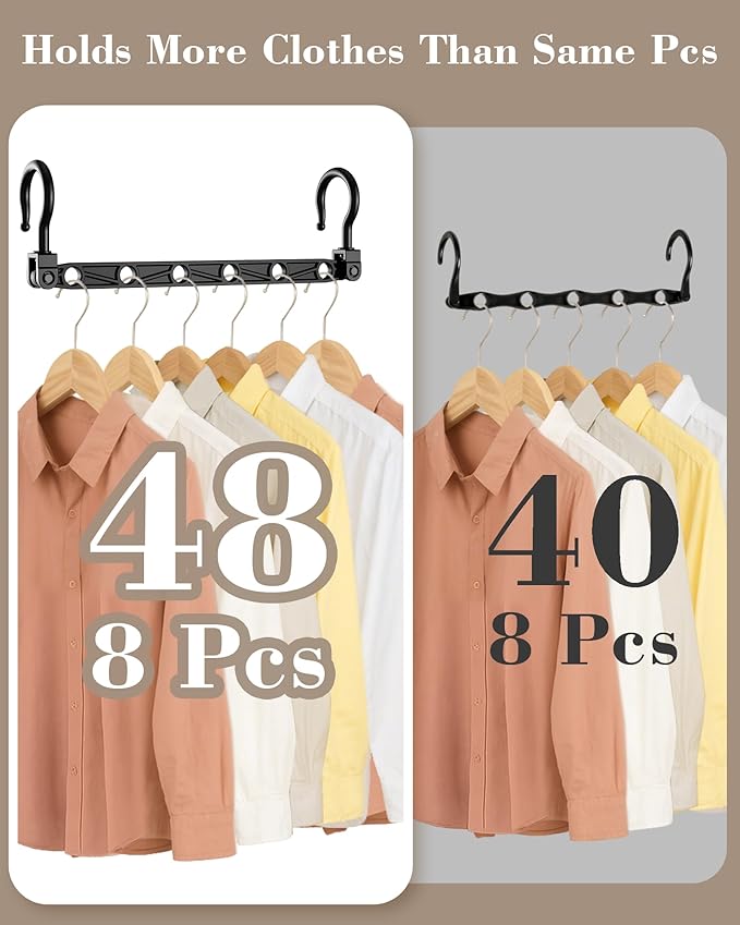 Space Saving Hangers, 8-Pack Reinforced Collapsible Hangers with 360° Swivel Hook, Hanger Hooks Space Saver for Closet Organizers and Storage, Dorm Room Essentials, Fully Assembled, Black