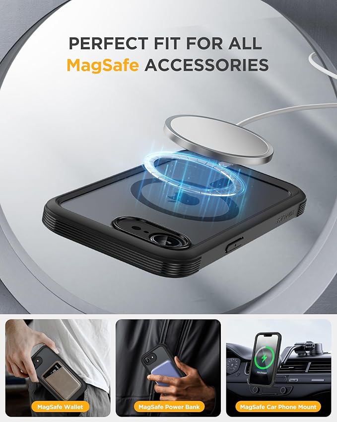 Miracase for iPhone 17e Case& iPhone 16e Case, Full-Body Phone with Built-in Glass Screen Protector, [Magnetic with MagSafe] Military Drop Proof 17 E/ 16 E Cover Bumper 6.1 inch, Black