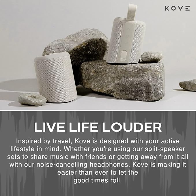 KOVE Commuter 2 Portable Speaker - Stone Bluetooth Speakers, Wireless with HD Louder Volume, Deep Bass Subwoofer, Microphone, IPX7 Water Resistant - Perfect Boom Box for Home, Outdoor or Travel