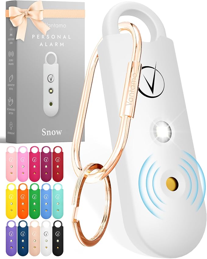 Vantamo Personal Alarm for Self Defense with Low Battery Notice, Strobe Light & Extra Loud 130 dB Double Speakers Safety Keychain Set for Women, Rechargeable Panic Button for Womens Self Defense