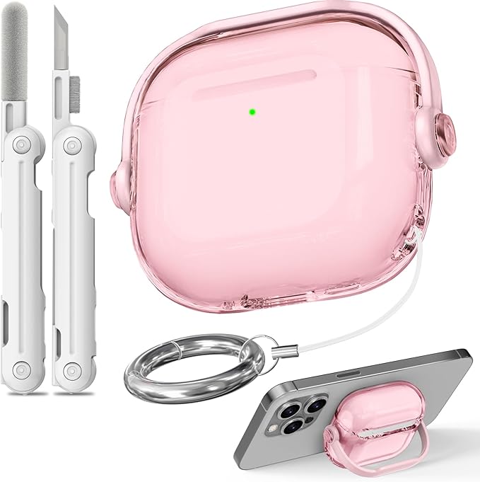 Safety Lock for Airpods 4 Case,TPU Clear Cases for Apple Air pods 4 Case with Cleaner Kit,Drop Protection Airpod 4 Cases Cover for Men for Women with Lock and Keychain,Clear Pink