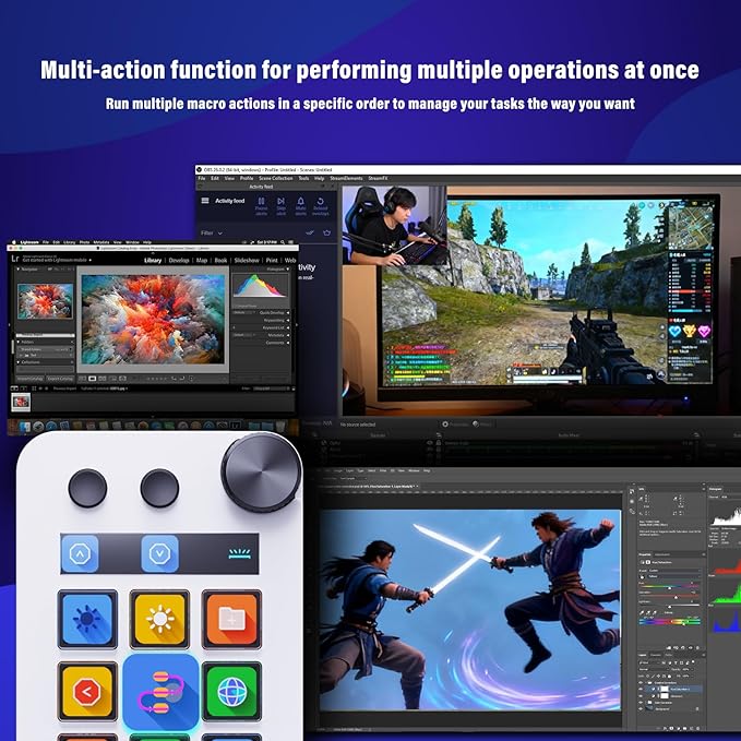Macro Pad,Macro Shortcut Keyboard,With15 Customizable Macro Keys,Three Modes (Shortcut Keys,Calculator and Numeric Keypad),Work for OBS,PowerPoint,Photoshop and Adobe Premiere Pro(N1 White)