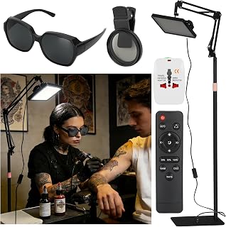 Polarized Tattoo Light with 288 LEDs & 4 Color Temp Modes, Adjustable Stand (47-65in), Tattoo Glasses, CPL Filter & Remote – Anti-Glare Work Lamp for Studio - Image 1