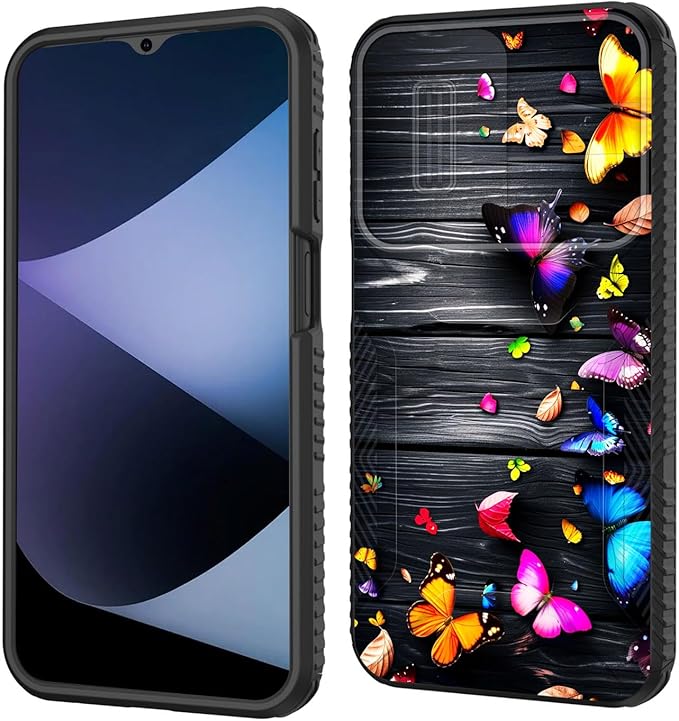 for Galaxy A16 5G Case Built in Slide Camera Lens Cover,Heavy Duty Shockproof Protection Dual Layer Case for Samsung Galaxy A16 5G 6.7" 2024,Colorful Butterflies on Wooden