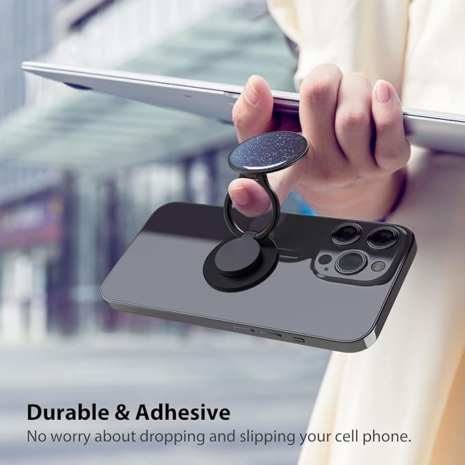 Phone Grip Holder, Phone Ring Holder Finger Kickstand, Adjustable Metal Cell Phone Rings Gripper Stand Work with Magnetic Car Mount for iPhone Samsung &Other Phones - Sky Blue