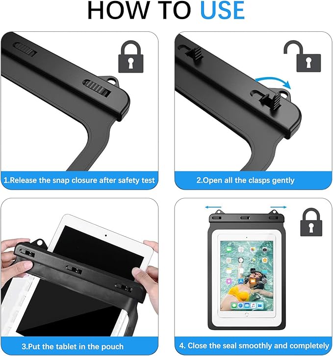Universal iPad Waterproof Case Dry Bag Pouch for iPad Pro 12.9" 6th/5th/4th/3rd Gen iPad Pro 11" iPad 11th A16 iPad Air 6/5/4 10.9" Galaxy Tab S10+ S9+ S8+ Galaxy Tab S10/S9 FE+