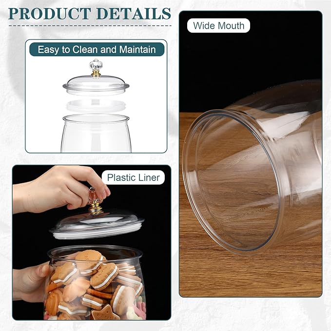 Nuogo 6 Pcs Plastic Candy and Cookie Jar with Lids Decorative Apothecary Jars Candy Buffet Containers Clear Airtight Food Storage Canister Home Decoration(42 oz,Classic)